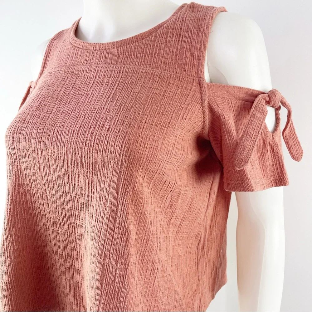 Madewell Coral Pink Short Cold Shoulder Sleeve Blouse Top Size XS - Picture 3 of 8